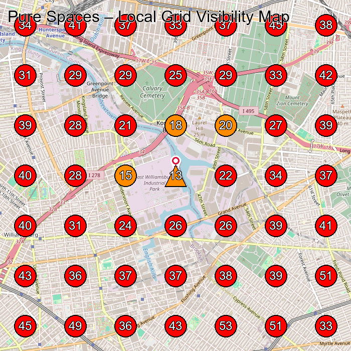 Pure Spaces GeoGrid visibility map for Commercial Cleaning Service in Brooklyn